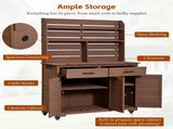 (Assembly Video) 65''H Large Garden Potting Bench with Lockable Wheels and Storage Cabinet, N717P404333D