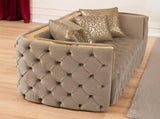 Naomi Button Tufted Loveseat with Velvet Fabric and Gold Accent in Taupe B00961116