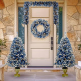 Pre-lit Xmas Tree Artificial Christmas 4-Piece Set,Garland, Wreath and Set of 2 Entrance Trees X-mas PX307761AAC