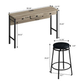 3-Drawer Long Dining Table Set with Power Outlets, Bar Kitchen Table Set with Circular PU Stools, W757134230