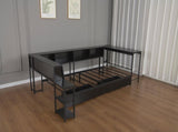 Corner Bed Frame Full Size with Bookcase and 2 Underbed Storage Drawers, Modern Twin Bed with LED W1670P357171