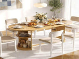 70.9" Oval Dining Table for 6 People, Fluted Panel Legs with 2 Side Open Storage Shelves, MDF 49195163