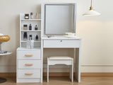 Vanity Desk with Sliding Mirror and Lights, Makeup Vanity Set with 4 Drawers, Stool, Power Outlet, T3685P338705