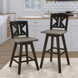 Counter Height Chairs Set of 2, Black Gray 360-degree Swivel Chair Solid Rubberwood Kitchen Dining B011P194599