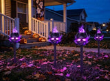 4 Pack Halloween Solar Stake Lights, 3D Skull Decor with Purple Frame Lighting, IP44 Waterproof 07355346