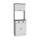 Apex Kitchen Pantry 66.3" H with Drawer, 2 Cabinets, and Microwave Stand, White/Black B097P199737