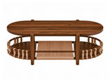 37.8" Oval Coffee Table with 2-Tier Rope Woven Storage Shelf, Melamine MDF Tabletop & Metal Frame, 01080088