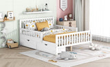 Full Size Wood Platform Bed with Guardrails on Both Sides and Two Storage Drawers ,White N733P172700K