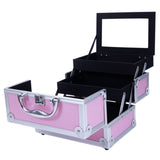 ZNTS SM-2176 Aluminum Makeup Train Case Jewelry Box Cosmetic Organizer with Mirror 9"x6"x6" Pink 34100159