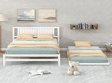 Full Size Platform Bed with Adjustable Trundle,White 67335800