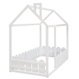 ZNTS {Slats are not included}Twin Size Wood Bed House Bed Frame with Fence,for Kids,Teens, Girls,Boys 67347048