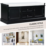 Storage Bench with 2 Drawers and 2 Cabinets, Shoe Bench with Removable Cushion for Living Room, 52471490