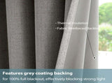 2pcs medium grey 100% opaque curtains with snap-on top, suitable for hanging. They have the 50503550