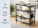 4-Tier Foldable Metal Storage Shelves with Wheels, Heavy Duty Folding Organizer, Metal Storage 98377890