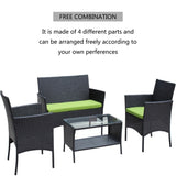 ZNTS 4 PC Rattan Patio Furniture Set Outdoor Patio Cushioned Seat Wicker Sofa W20985038