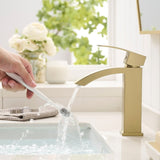Brushed Gold Bathroom Faucet,Faucet for Bathroom Sink, Single Hole Bathroom Faucet Modern Single W1932P288150