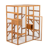 ZNTS Outdoor Cat Enclosure, Large Wood Cat Cage with Sunlight Top Panel, Perches, Sleeping Boxes, Pet W2181P152977