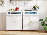 White Gold Kitchen Pantry Cabinet, Built-in Charging Station & Customizable LED 68345400