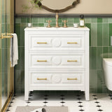 30'' Bathroom Vanity with Ceramic Sink Combo, Free Standing Single Vanity Set with 3 Drawers, Solid N710P246209K