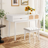 43.3" Classic Wood Makeup Vanity Set with Flip-top Mirror and Stool, Dressing Table with Three WF305498AAK