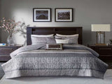 6 Piece Reversible Jacquard Quilt Set with Throw Pillows Grey/Taupe King/Cal King B03597478