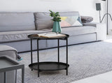 2-Tier Patio Side Table, Outdoor Metal Round Small Coffee Table with Removable Tray, Weather 86168397