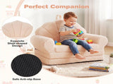 2-in-1 Flip Open Kids Sofa Lounger, Teddy Fleece Toddler Couch with Carry Handle for Ages 3 51601904