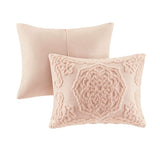 Tufted Cotton Chenille Medallion Fringe Coverlet Mini Set Blush King/Cal King B03597526