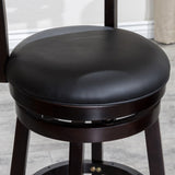 24" Counter Height Slat Back Swivel Stool, Espresso Finish, Black Leather Seat B04660680