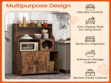 Wooden Hidden Cat Litter Box Enclosure with Storage Shelves Anti-Toppling Design Industrial Style 26529846