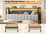 King Size Headboard with Pegboard Storage Shelf, Adjustable Upholstered Backrest, RGB LED Light 30670695
