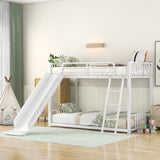 ZNTS Metal Bunk Bed with Slide, Twin over Twin, White MF285671AAK