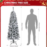 6 FT Snow Flocked Hinged Tree, Artificial Pencil Tree, Unlit Artificial 08941158