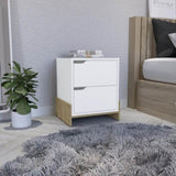 ZNTS Nightstand with 2-Drawers, End Table with Sturdy Base, White / Macadamia B097120604