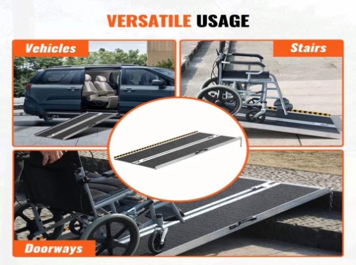 Portable Wheelchair Ramp, 4 ft 800 lbs Capacity, Non-Slip Aluminum Fol ...