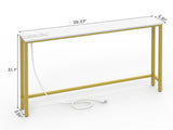 39.37"x5.91"x31.10" Console Table, MDF with Melamine Veneer & Iron Frame, with Power Outlet, White & 78249220