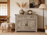 Washed Wood Farmhouse Barn-Door Storage Cabinet, Coffee Bar Buffet Sideboard with 42973296