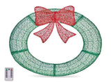 36in Pre-lit Outdoor Christmas Wreath Decoration, Lighted Metal Wreath with Red Bow, Remote Control 35600914