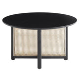 Mid-century wooden coffee table with PE cane stand, 31.5-inch round solid wood Bohemian style coffee W2720P237624