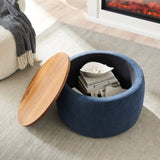 ZNTS Round Storage Ottoman, 2 in 1 Function, Work as End table and Ottoman, Navy W48735176