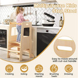 Multi-Use Toddler Kitchen Step Stool With Activity Chalkboard Adjustable Height & Rail - Natural 62270654