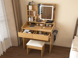 Vanity Table with LED-Illuminated Mirror, Power Outlet, Hairdryer Holder & Stool Compact Dressing 71925023