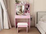 Small Makeup Vanity Desk with Mirror & Adjustable LED Lights,Built-in Power Outlet & Hidden Storage, W2699P476375