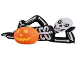 7ft Inflatable Halloween Decor with Lying Skeleton, 7 Built-in LED Lights, Black & White, 12V 1250mA 90127940