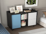 Sideboard Buffet Cabinet, Black Storage Cabinet with Red Doors , 2 Drawers with unique panel styling W409P176583