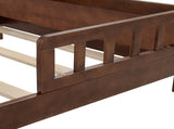 Full Pine Wood Bed with Bookcase Headboard ,LED Motion Sensor Light, Bed Guardrails,Walnut W504P281004