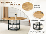 47.3-inch diameter modern splicing circular dining table - double-layer storage, wood and black W1151P428201