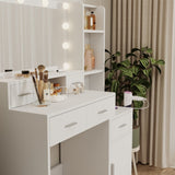 White dressing table with LED 3-color illuminated mirror and power outlet, dressing table with W1320P186696