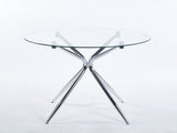 Dining Table with chrome metal leg and tempered glass,Modern Space Saving Kitchen Table for Living W234P351122