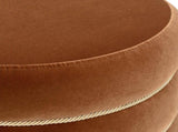 Edward 17.5" Round Upholstered Ottoman with Bullion Fringe Burnt Orange Performance Velvet B2719P320842